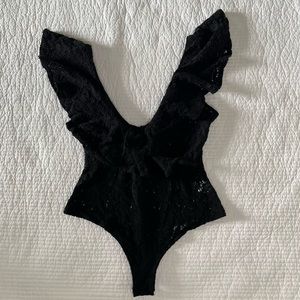 Vera & Lucy V-neck Black Lace bodysuit